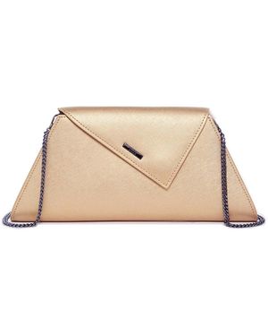 Susu Metallic Envelope Clutch Saffiano Leather Evening Bag For Party Wedding Crossbody - Natural
