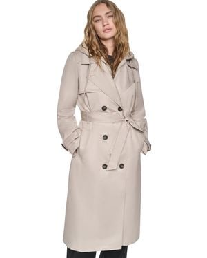 DKNY Quilted Hooded Trench Coat - Natural