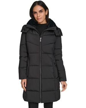 Calvin Klein Hooded Faux-fur-lined Midi Puffer Coat - Brown