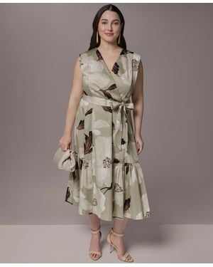 Donna Karan Plus Size Sleeveless Belted Midi Dress - Brown