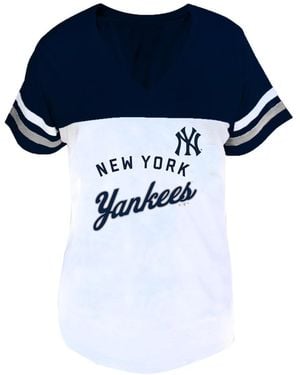 Fanatics White/navy New York Yankees Plus Size Two-stripe V-neck T-shirt - Blue