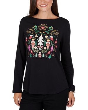 Ruby Rd. Nutcracker Long-sleeve Boat Neck T-shirt - Black