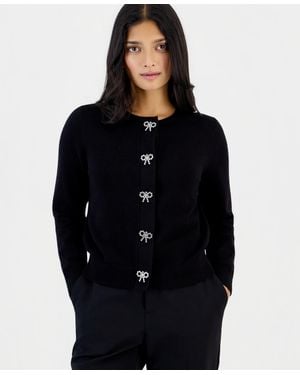Anne Klein Essentials Petite Embellished Crewneck Cardigan - Black
