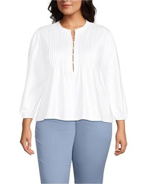 Lands' End Plus Size Lightweight Jersey Button Pintuck Top - White