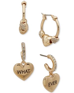 Clueless Gold-tone 2-pc. Set Pave Heart Whatever Hoop Earrings - Metallic