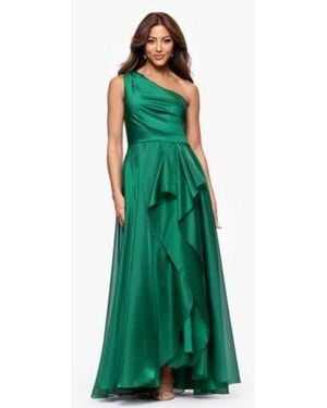 Xscape Metallic Draped One Shoulder Gown - Green