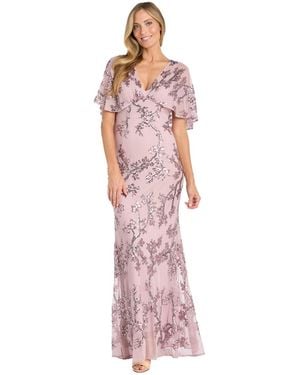 R & M Richards Sequin Embellished Cape-sleeve Gown - Pink