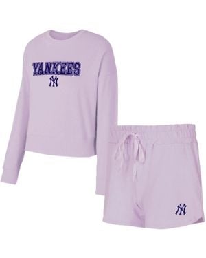 Concepts Sport  3-piece New York Yankees Elevation Tri-blend Long Sleeve T-shirt And Shorts Set - Purple