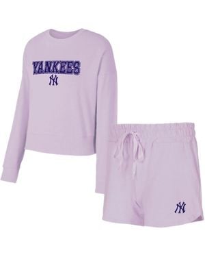 Concepts Sport Â 3-piece New York Yankees Elevation Tri-blend Long Sleeve T-shirt And Shorts Set - Purple