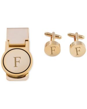 Bey-berk Gold-tone Monogrammed Cuff Links & Money Clip Set - Metallic