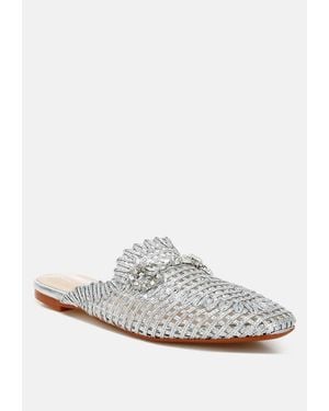 LONDON RAG Roboma Metallic Woven Diamante Mules - White