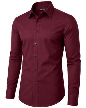 James Tailor Men' Slim Fit Long Sleeve Stretch Dress Shirt - Red