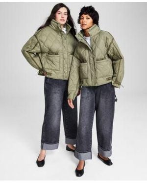 And Now This Now This Sleeveless Mock Neck Sweater Slouchy Wide Leg Utility Jeans Stand Collar Diamond Quilted Jacket Created For Macys - Multicolor