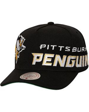 Mitchell & Ness Pittsburgh Penguins Busted Logo Wordmark Wrap-around Pro Pinch Adjustable Hat - Black