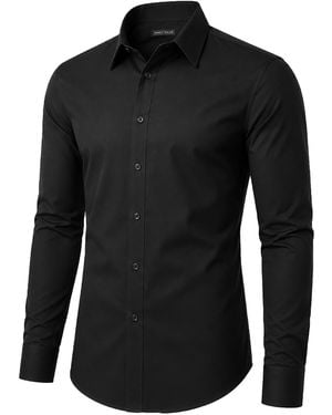 James Tailor Men' Slim Fit Long Sleeve Stretch Dress Shirt - Black