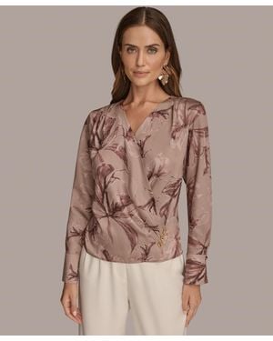 Donna Karan Long Sleeve Printed Top - Brown
