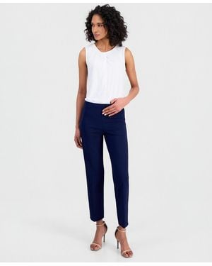 Anne Klein Stretch Crepe Pull-on Hollywood Waist Straight Ankle Pants - Blue