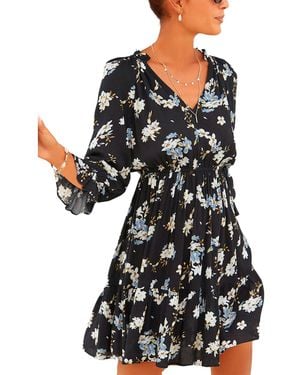 Lascana Ruffle 3/4 Sleeve Dress - Black