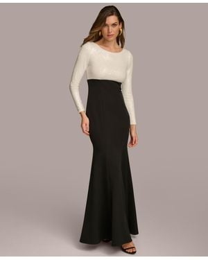 Donna Karan Donna Karan Long-sleeve Sequin Top Gown - White