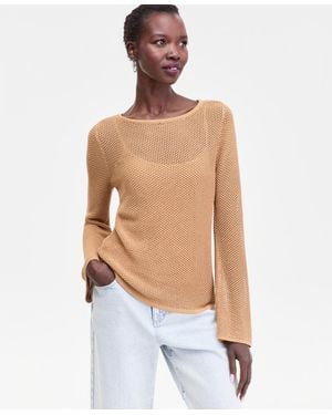 INC International Concepts Long Sleeve Open-knit Overlay Sweater - White