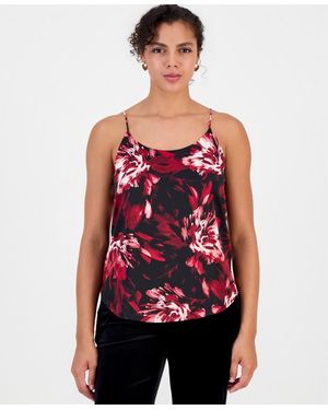 BarIII Floral-print Scoop-neck Satin Camisole - Red