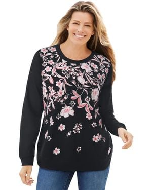 Woman Within Plus Size Printed Sweatshirt - Black