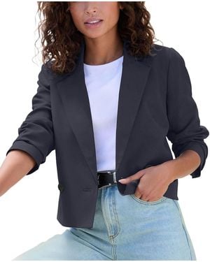 Lascana Cropped Double-breasted Notch-lapel Blazer - Blue