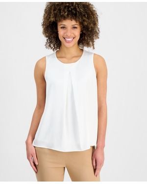 Kasper Sleeveless Pleated Satin Top - White