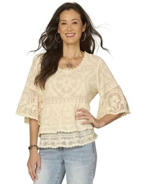 Democracy Petite Scoop Neck Bell Sleeve Top - Natural