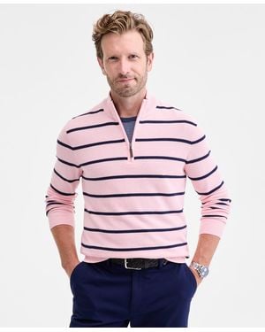 Club Room Striped Cotton Pique Half-zip Sweater - Red