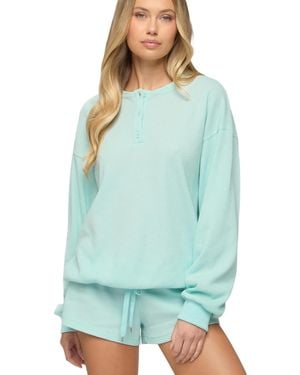 Edikted Baila Waffle Henley Top - Blue