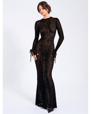Miss Circle Waylynn Animal Print Burnout Velvet Detail Mesh Backless Maxi Dress - White