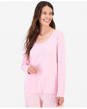 Charter Club Long Sleeve Pointelle Tee - Pink