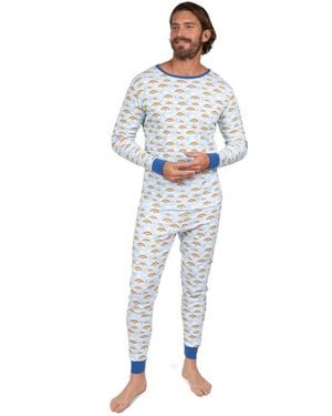 Leveret Matching Family Two-piece Cotton Long Sleeve Shirt And Pants Allover Print Pajamas - Blue