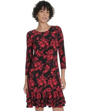 Tommy Hilfiger 3/4-sleeve Ruffle Hem Dress - Red