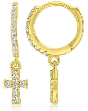 Macy's 14k -plated Cross Drop huggie Earrings - Metallic