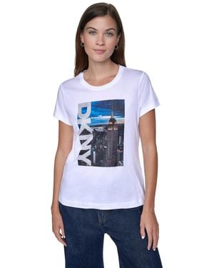 DKNY Petite Manhattan Logo Graphic Crewneck Short-sleeve T-shirt - White