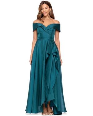 Xscape Sweetheart Neck Off-the-shoulder Ruffle Long Dress - Blue