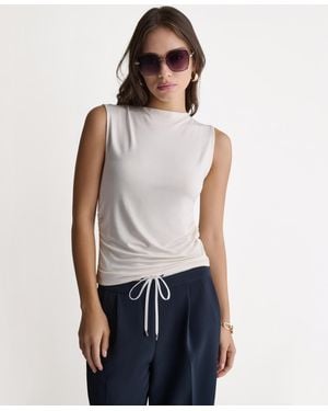 BCBGMAXAZRIA Ruched Side Boat Neck Sleeveless Knit Top - White