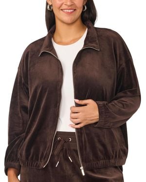 Vince Camuto Plus Size Mock-neck Velour Zip-up Jacket - Brown