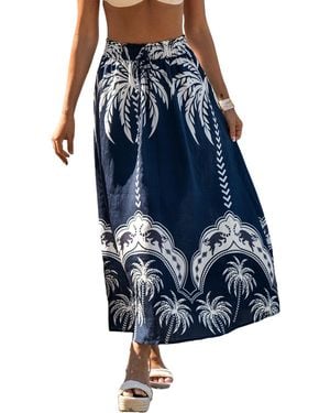 CUPSHE Tropical Palm Print Maxi Skirt - Blue