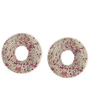 SOH Crystal Pink-tone Confetti Pave Circle Statement Earrings - White
