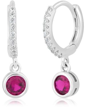 Simona Round Bezel Birthstone Small Cz Charm Hoops - White