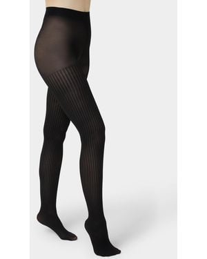 Hue Faux Textured Knee Tights - Black