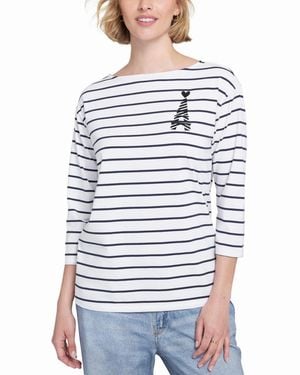Elle Collection Striped Tee With Graphic Top - White