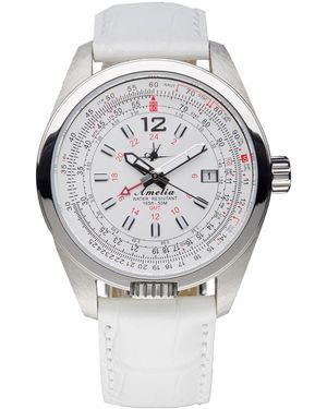 Abingdon Co. Amelia Gmt Multifunctional Genuine White Calf Leather Strap Watch 40mm - Gray