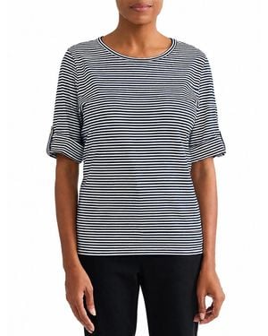 Jones New York Striped Elbow-length Roll-cuff T-shirt - Gray