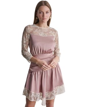 BCBGMAXAZRIA Long-sleeve Mini Lace Trim Fit & Flare Dress - Multicolor