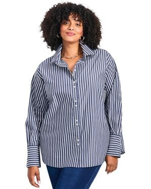 Avenue Plus Size Breanna Classic Poplin Shirt - Blue