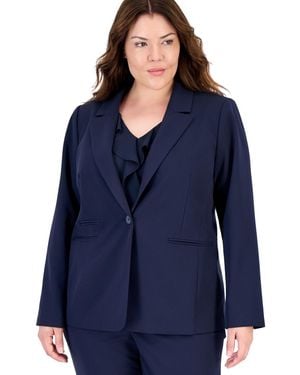 Tahari Plus Size One-button Stripe Lining Shoulder-padded Blazer - Blue